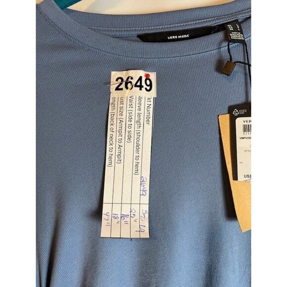 Vero Moda Phine Long Sleeve Rib Jersey Dress Coronet Blue Comfort Casual Travel - Picture 10 of 10